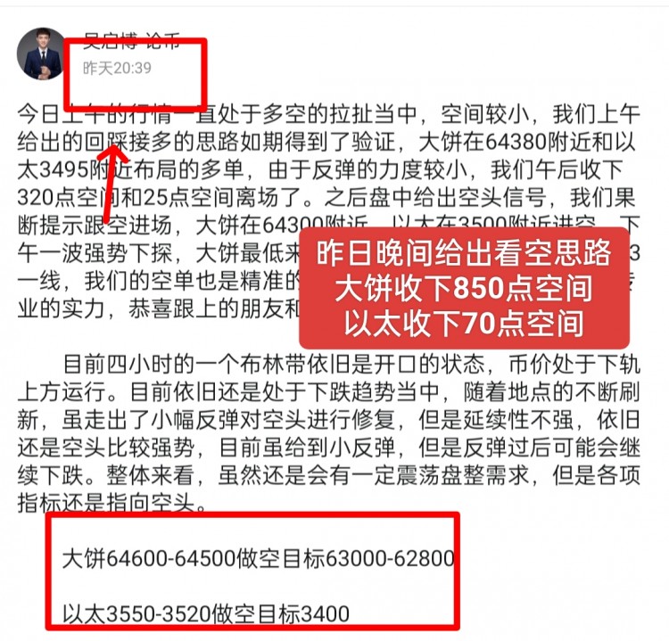 [吴启博—论币]大盘行情震荡慢跌，币价再下探反弹。