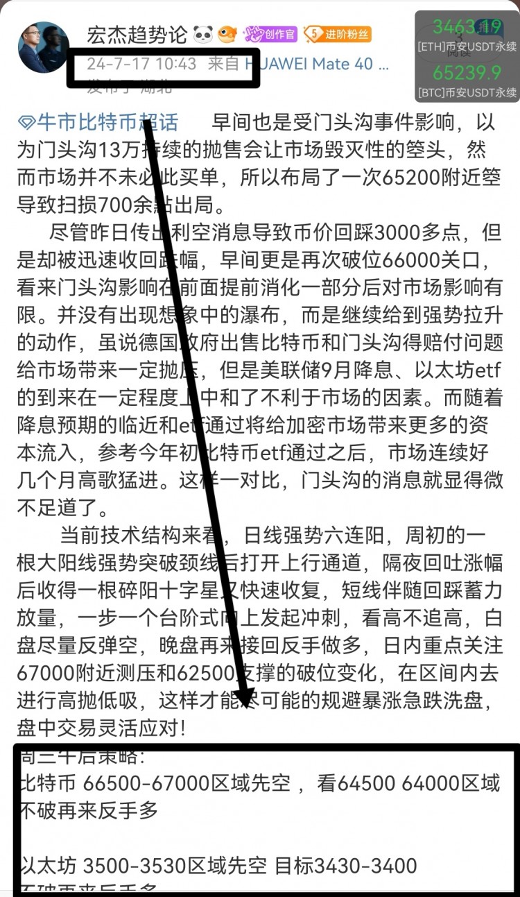 [宏杰趋势论]周三，比特币，以太坊，日内总结及操作策略！看涨延续突破